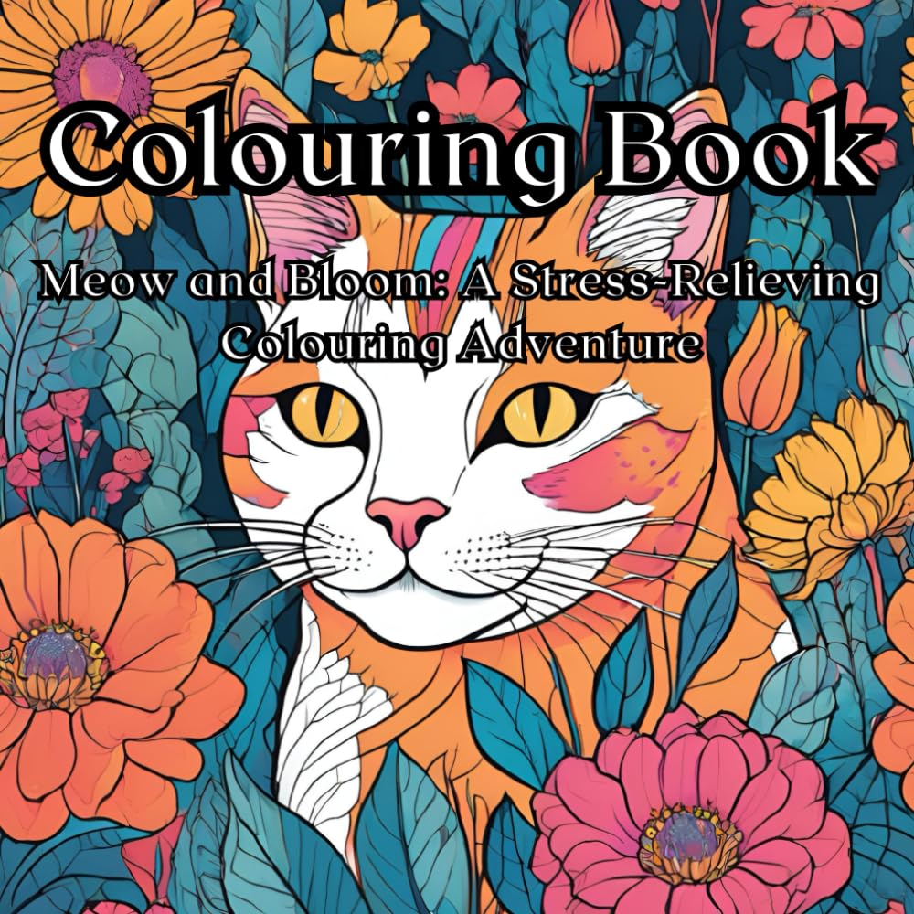 Meow and Bloom: A Stress-Relieving Colouring Adventure: A Delightful Colouring Book Featuring Cats, Flowers, and Intricate Designs for Relaxation and Creativity