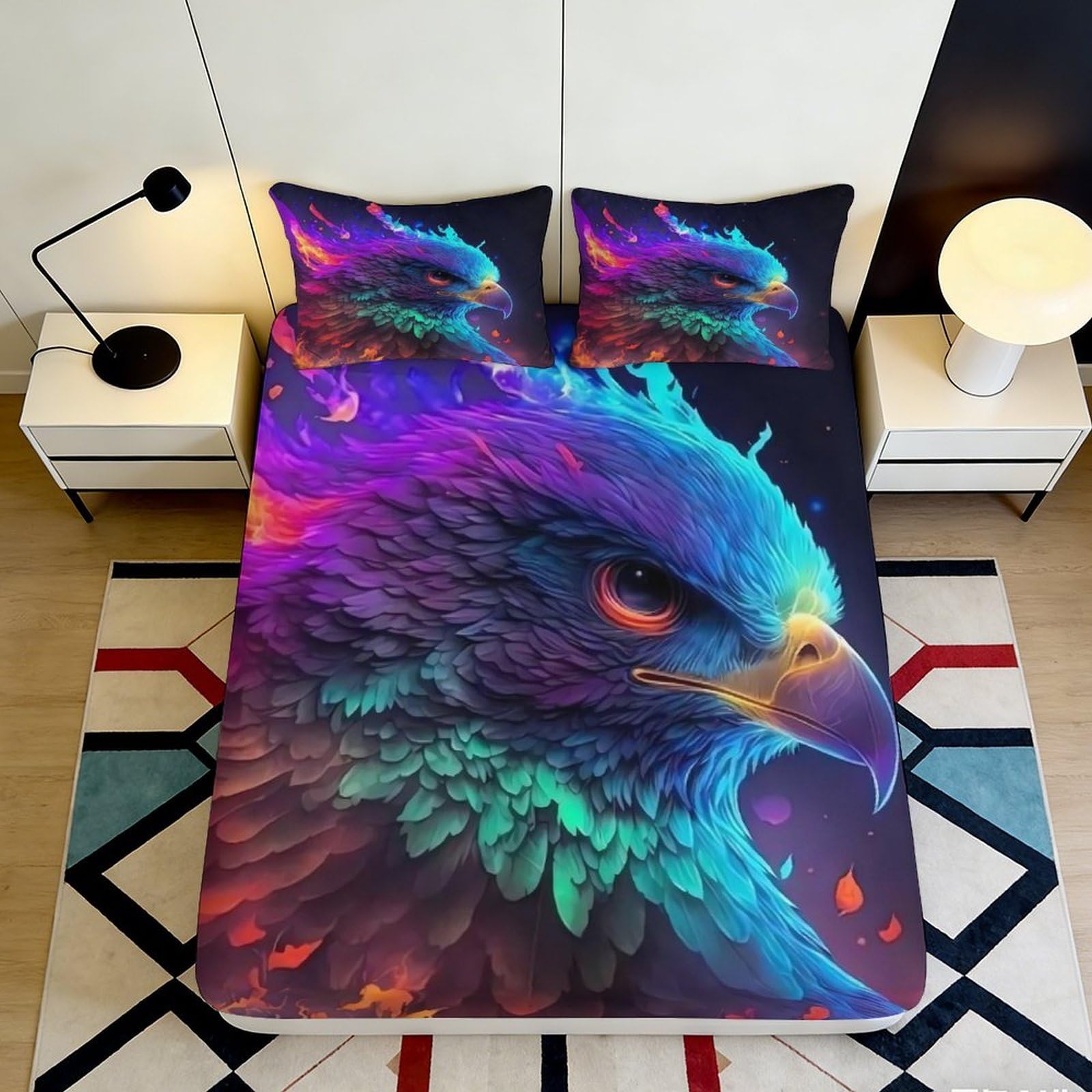 3D Printed Vibrant Eagle Fitted Sheet Microfiber Soft Mattress Cover for Bedroom Dorm Mattress Protection Decor 120x200x25cm