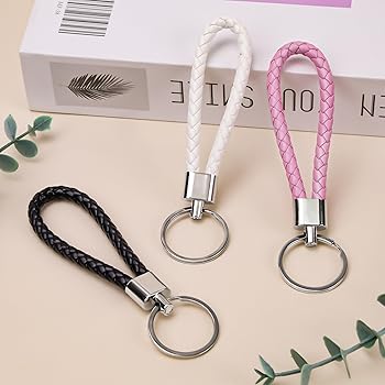 ZningEsxi Braided Leather Keychain Black Key Chain for Men Braided