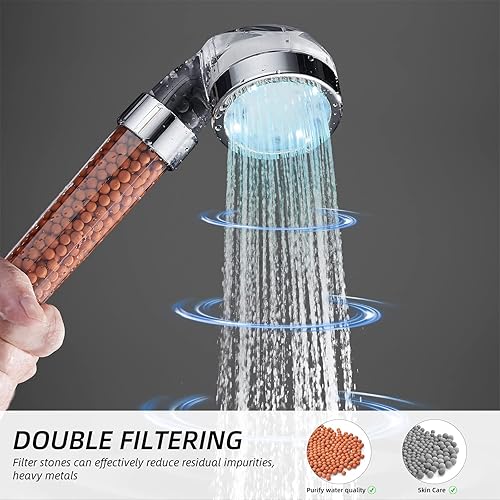 Vista 6 de Cobbe Cabezal de Ducha LED Filtrado con Mango, Cambio de Color, Cabezal de Ducha de Alta Presión con Filtro, Regaderas de Mano con Rociador 3 LED