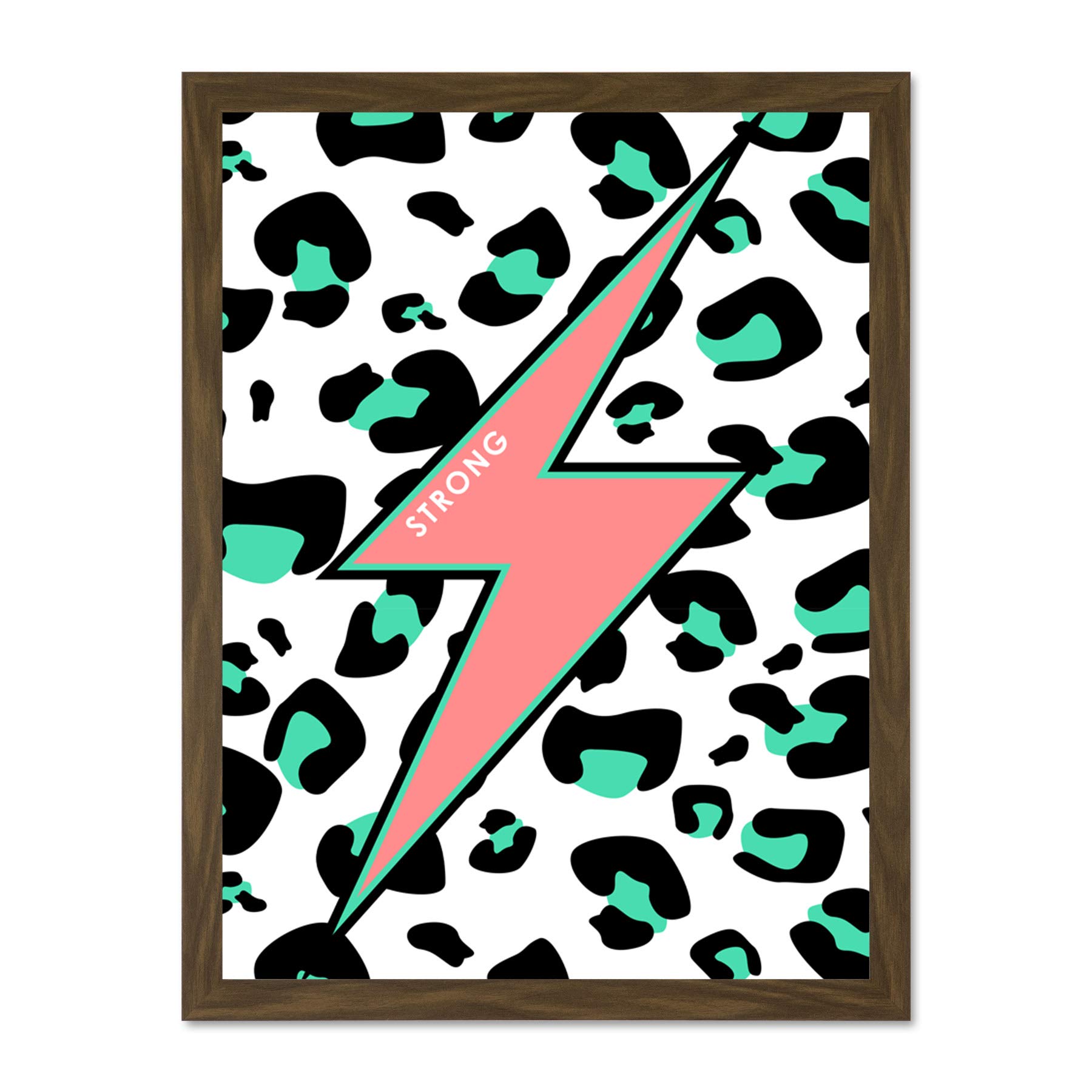Wee Blue Coo Leopard Coral And Green Strong Reverse Large Brown Framed Art Print Wall Poster 18x24 inch