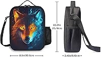Vista 2 de Lonchera de lobo, bolsa de almuerzo aislada, bolsa de almuerzo de lobo de llama con correa para el hombro, kit de bolsa térmica reutilizable negra