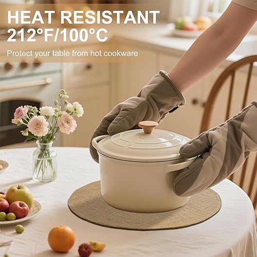 Miniatura 5 de homing Juego de 6 manteles individuales redondos de tela de 15 pulgadas de diámetro, mezcla de lino y algodón, lavables, para interiores y