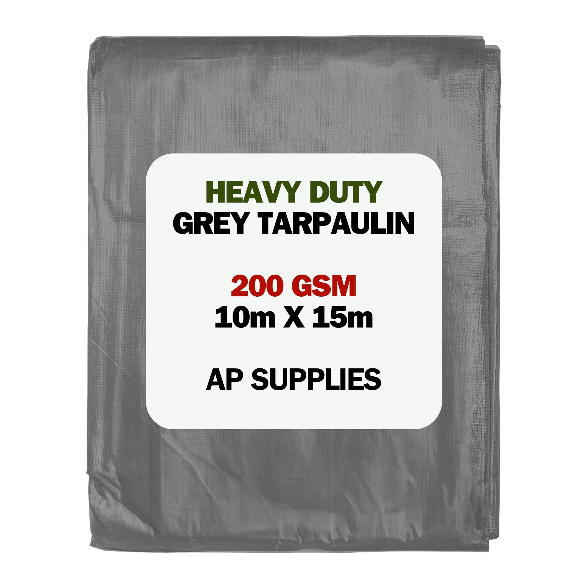 AP Supplies 200gsm Grey Tarpaulin 10m x 15m – Waterproof, Tear Resistant, UV Protected Ground Sheet Cover for Camping, Construction, Garden & Outdoor Equipment Protection