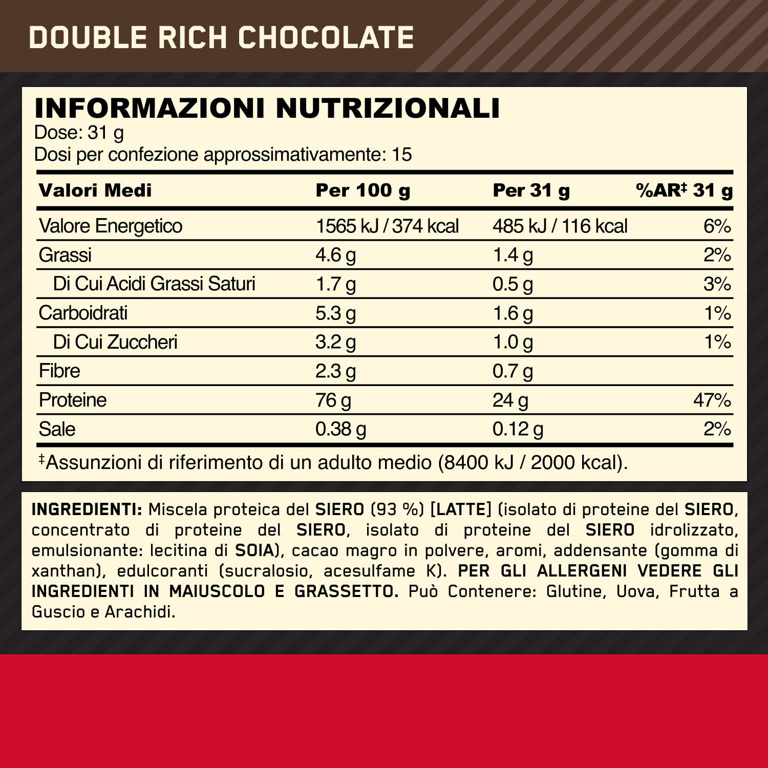 Optimum Nutrition Gold Standard 100% Whey, Proteine in Polvere, Gusto Doppio Cioccolato, 465g, 15 Porzioni