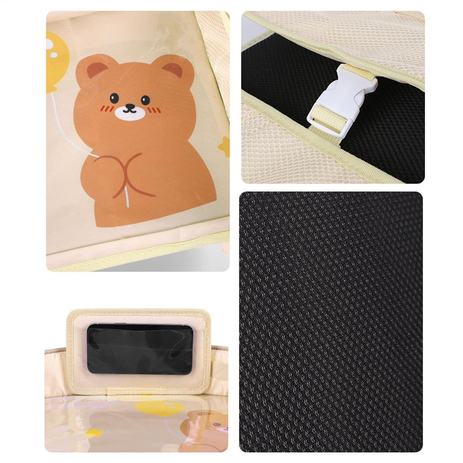 Vassoio per seggiolino auto per bambini, da viaggio, con tasche portaoggetti, snack e attività, organizer robusto per tablet, libri, bevande, viaggi su strada, 32 x 42 cm