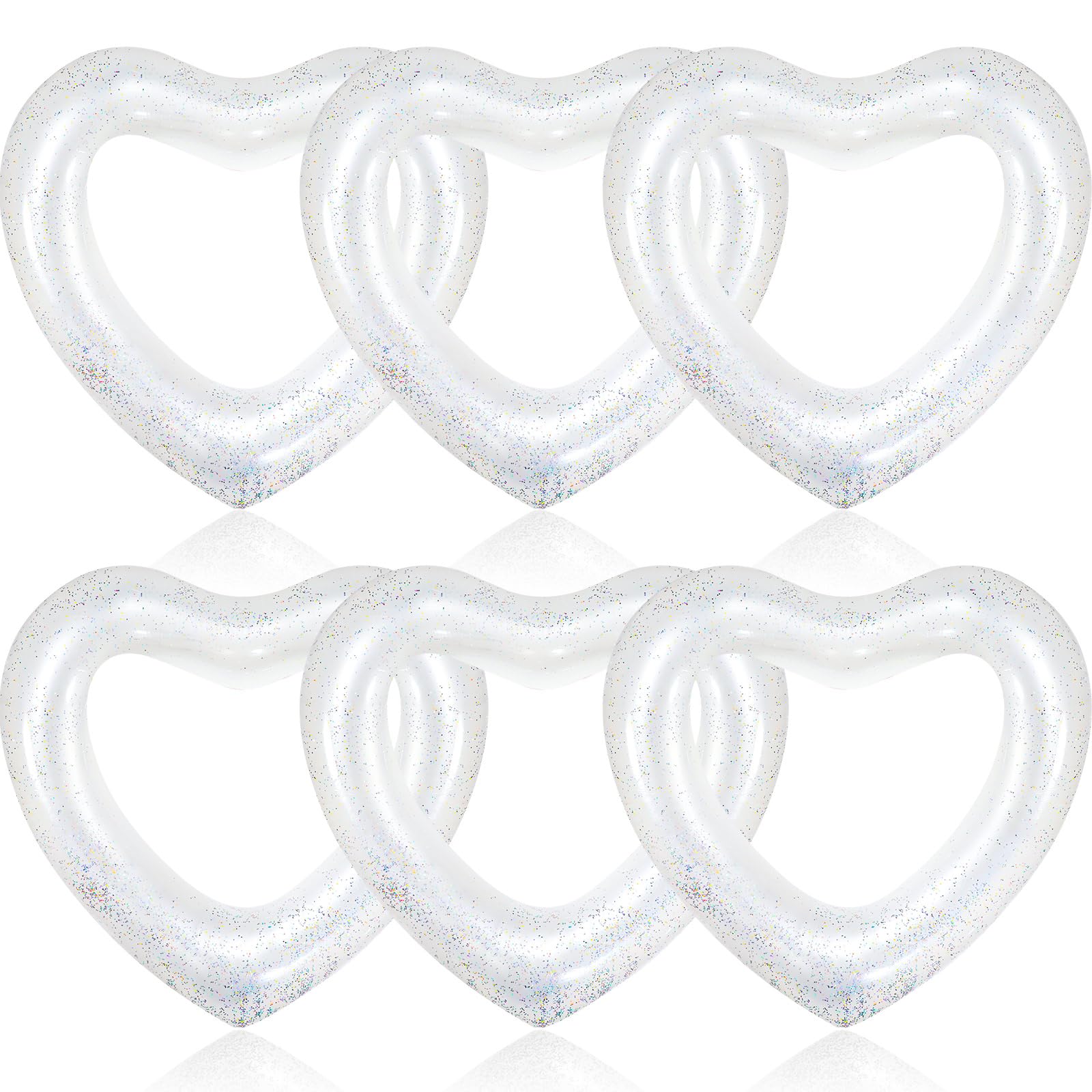 Sumind 6 Pcs Inflatable Heart Pool Floats, 47.3 x 39.4 Inch Bachelorette Heart Shaped Loungers Tube, Wedding Bride Float, Summer Swimming Ring, Water