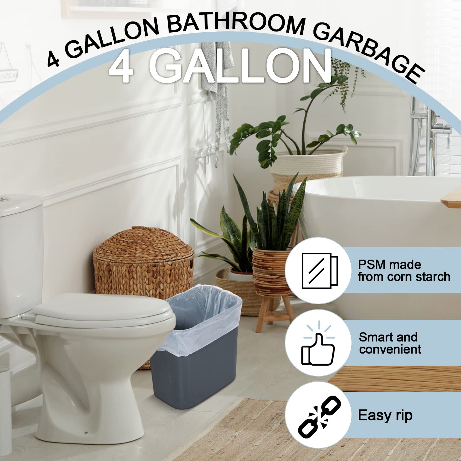Harloon 800 Stück Müllbeutel, klein, geruchlos, Badezimmer, biologisch abbaubar, Müllbeutel für Zuhause, Büro, Badezimmer, Toilette, Küche (weiß)