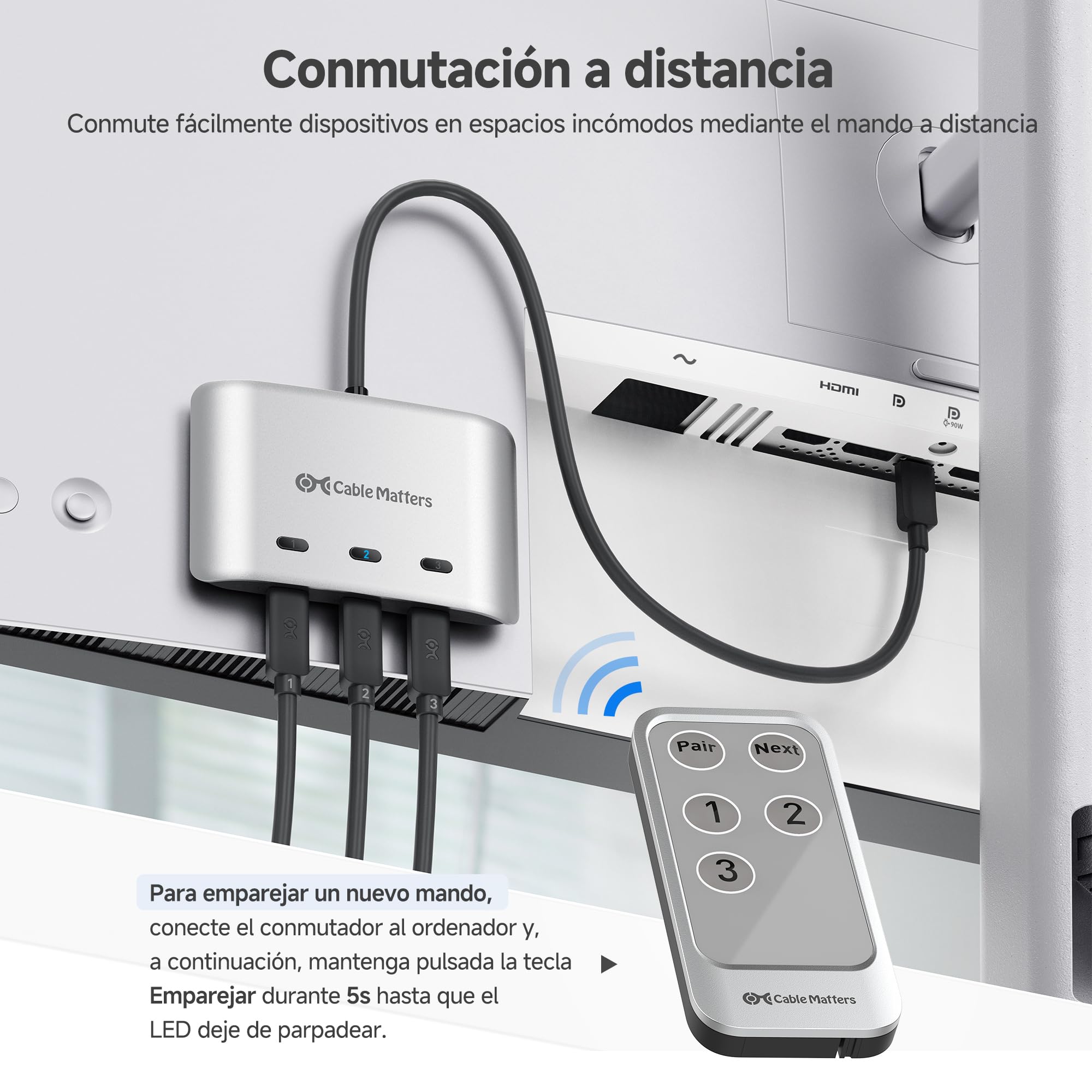 Cable Matters Conmutador USB C de 20 Gbps, 3 entradas y 1 salida, compatible con hasta 8K a 30 Hz en Windows, 4K a 60 Hz en macOS, 140 W PD, para compartir un monitor o base USB-C/Thunderbolt 4