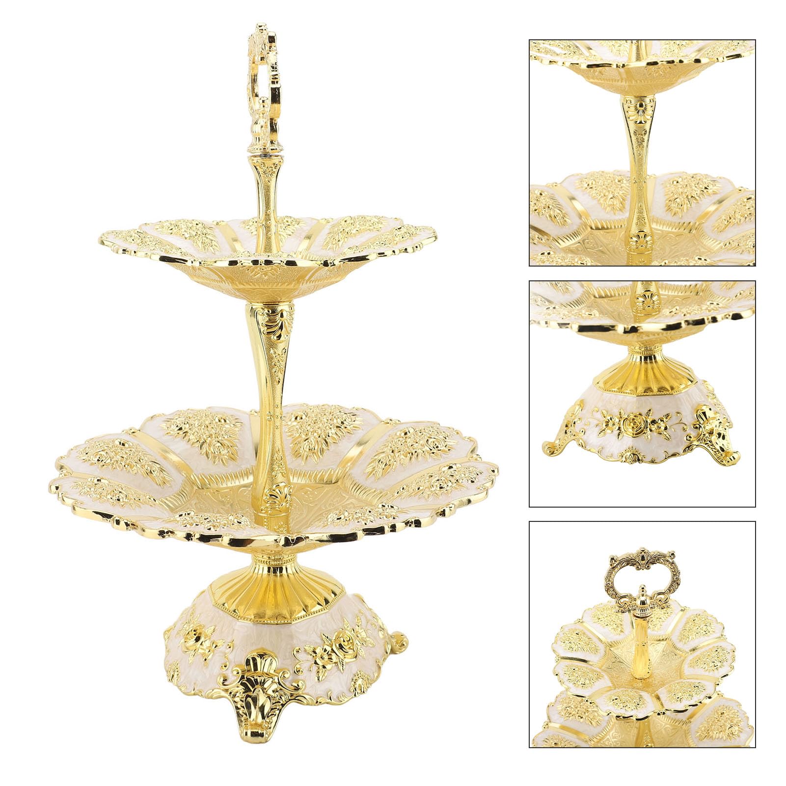 Hidyliu Alzata per Cupcake Elegante Espositore per Torta a 2 Livelli per Feste di Matrimonio in Lega Oro Argento (Oro bianco)