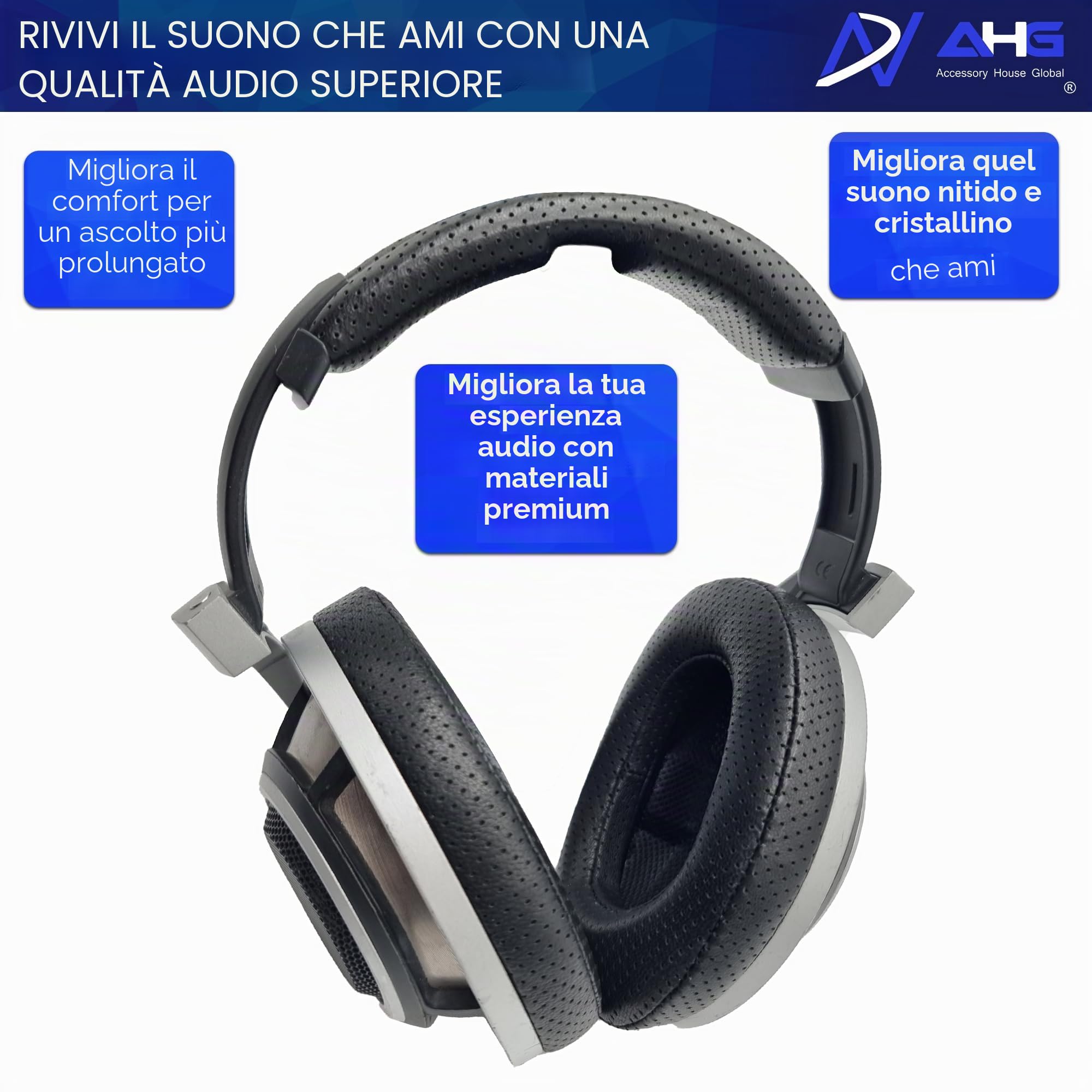 AHG Premium HD 8XX / HD 800S / HD 800 - Cuscinetti auricolari e archetto compatibili con cuffie Sennheiser HD800/Sennheiser HD800S e Drop HD 8XX. Pelle di pecora perforata, schiuma ad alta densità