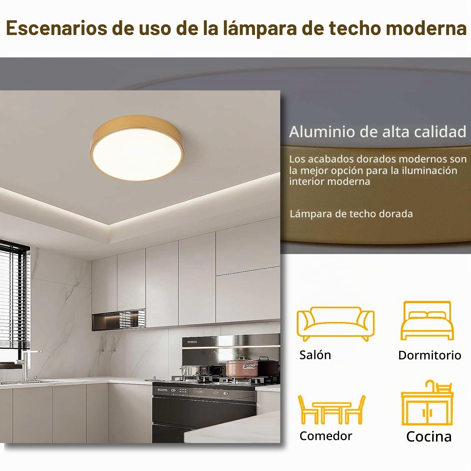 Oro Plafon LED Techo,Ø40Cm Metal 30W Lampara Techo Control De Luz Ajustable Cocina Lampara Circular Lamparas De Techo Salon Para Habitacion Dormitorio Comedor