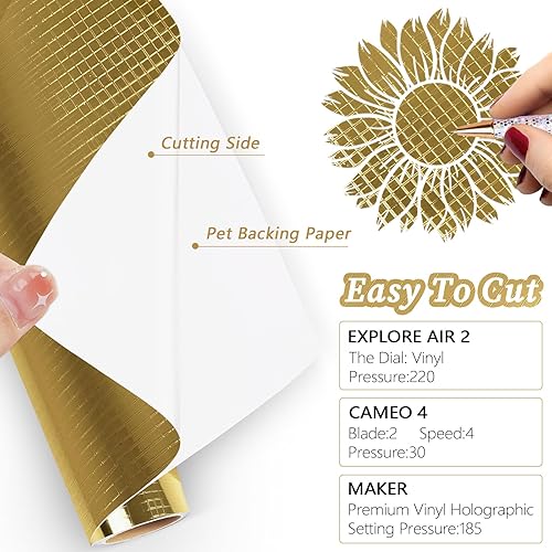 Miniatura 3 de WRAPXPERT Vinilo permanente dorado champán, vinilo metálico texturizado de cuadrícula de 12 x 5 pies, rollo de vinilo adhesivo para proyectos de