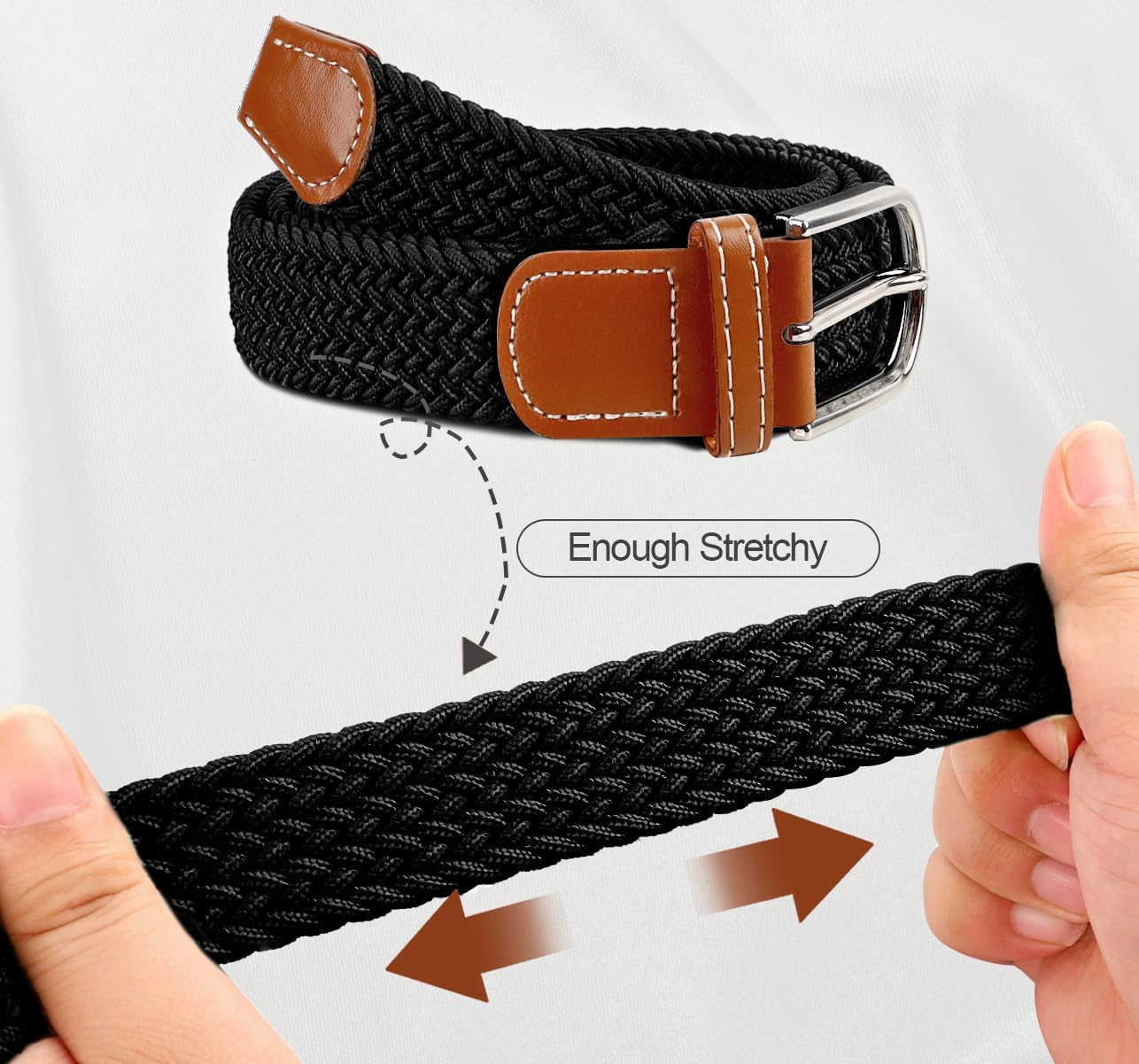 Multicolored Woven Stretch Belt for Men and Women, Braided Elastic Golf Belts Jeans Casual Pants Sport Belt