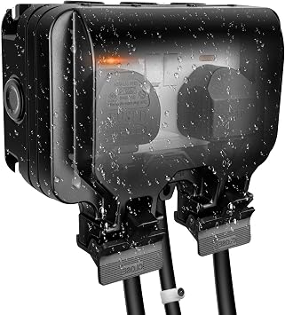 Outdoor Extension Lead 10m Waterproof Sockets IP66 2 Gang Black Weatherproof 2 Way Outside Wall Switched 13A External Electrical Fused Plug Double Power Garden Socket Cover Box
