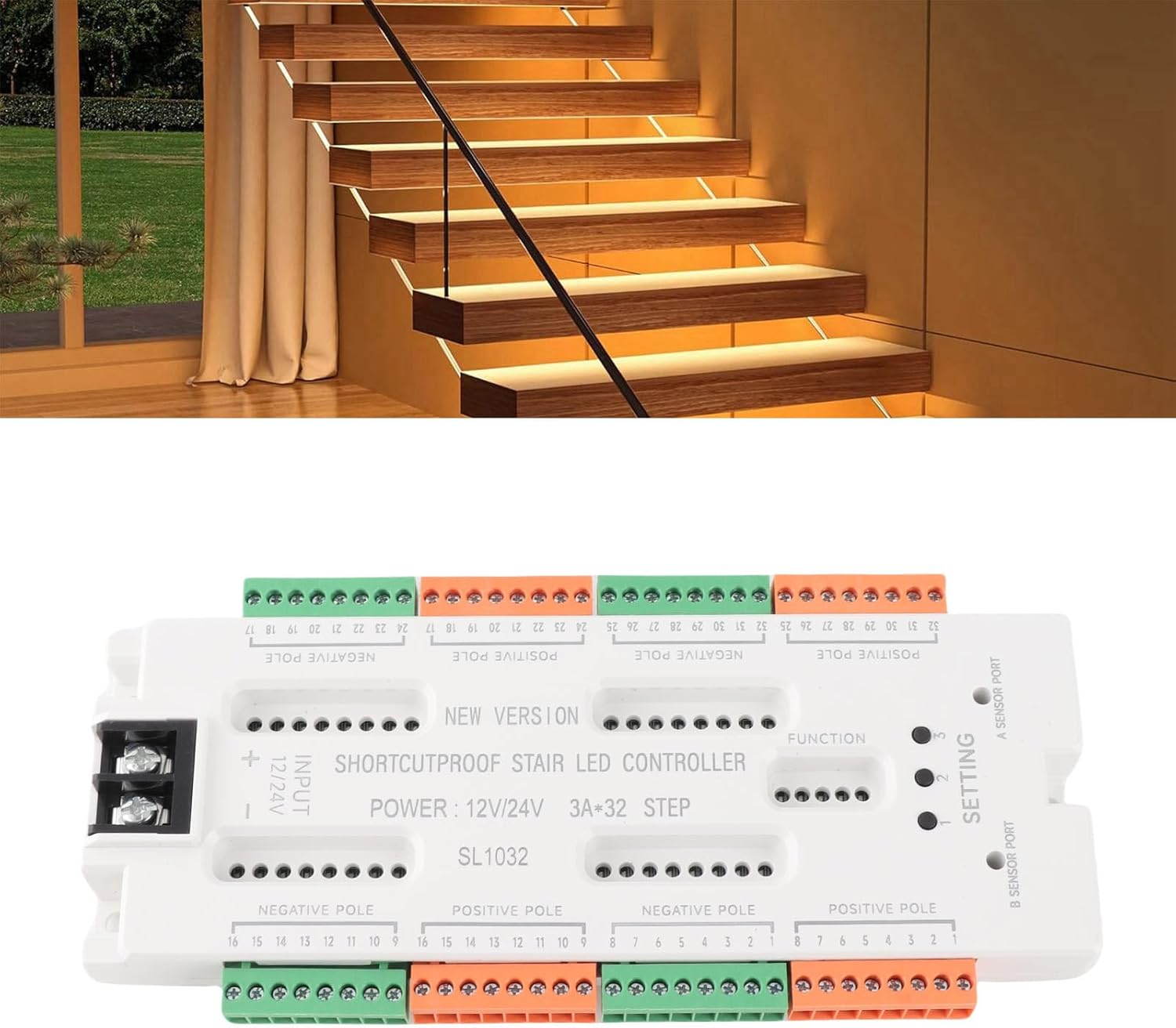 Motion Sensor LED Stair Light Controller, 32 Channels Intelligent Automatic Staircase Ladder Step Light Controller, Stairway Lighting Controller, for Home, Store DC12V 24V