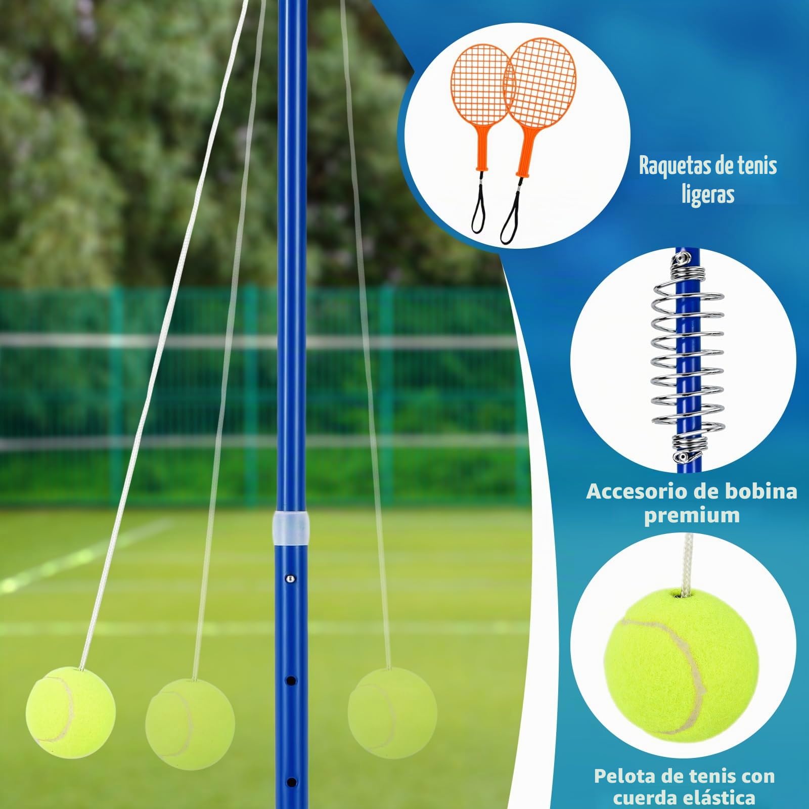 GOPLUS Twistball Tennis, Swingball Tenis Clásico Giratorio con Soporte Ajustable en Altura, Pelota de Tenis y 2 Raquetas, Juego Deportivo al Aire Libre