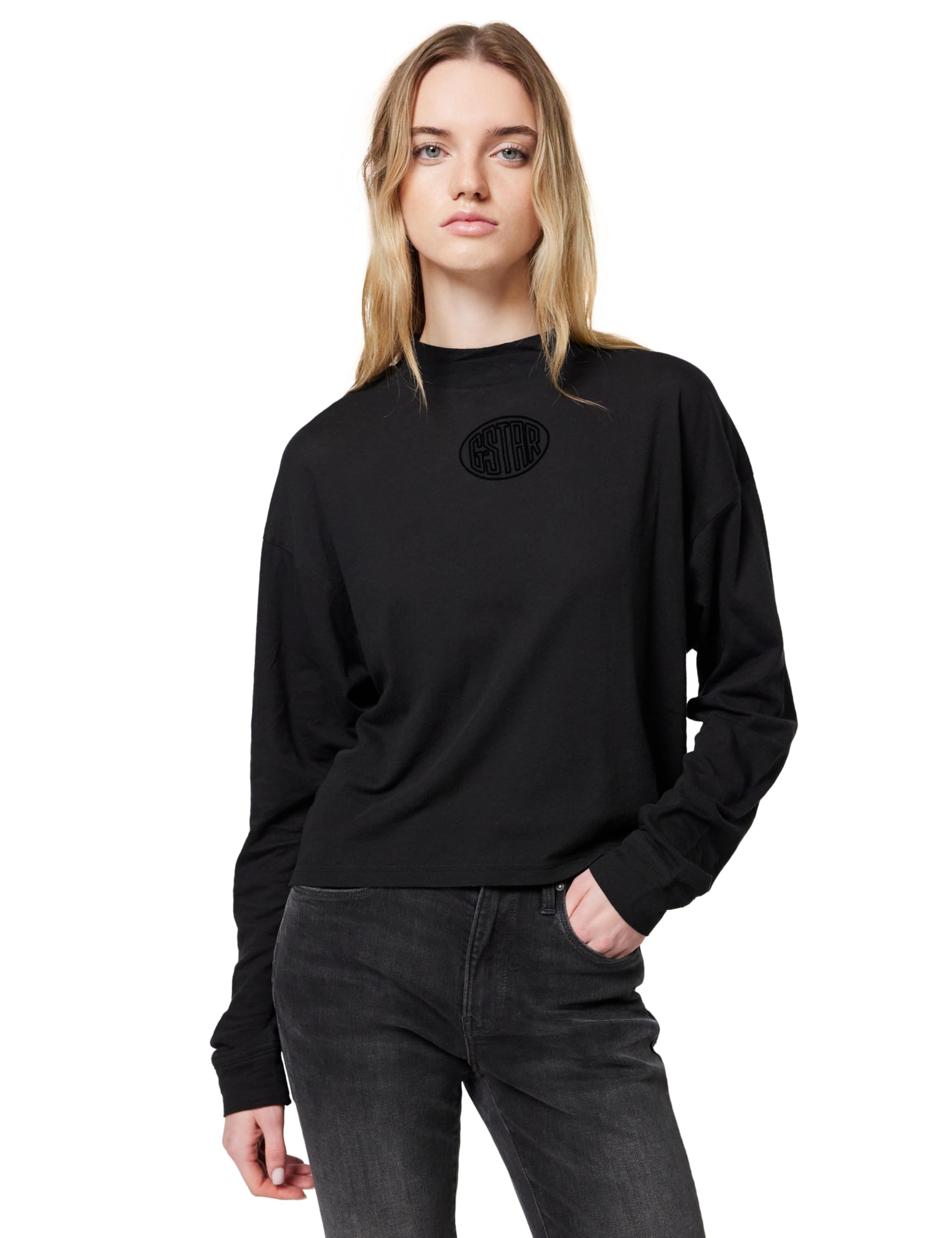 G-Star Women's Black (Dk Black D23868-C954-6484) Mock Graphic Loose Top, M