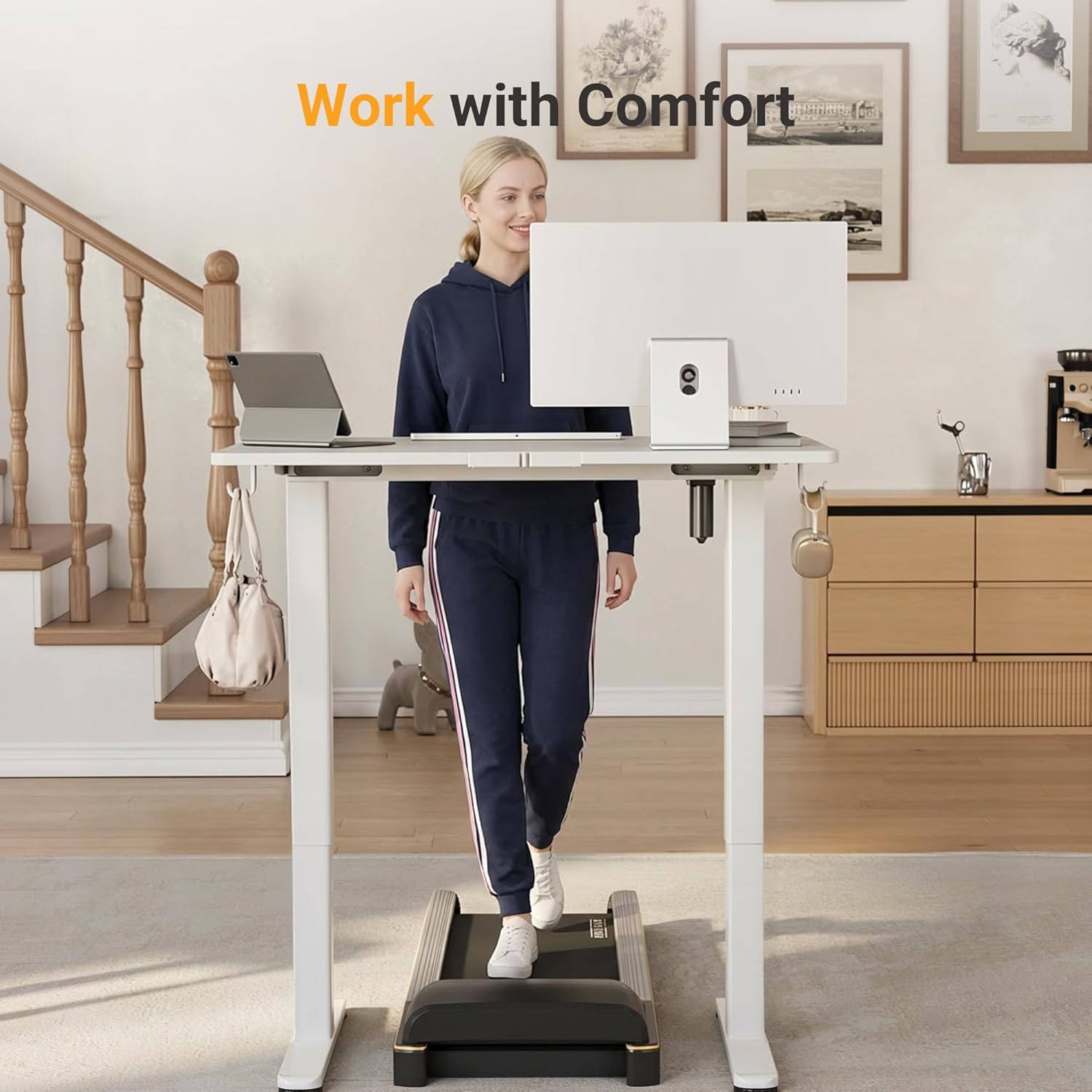 YDN Electric Standing Desk Adjustable Height, 40 x 24 Inches Stand up Desk with Cable Management, Home Office Desks with Splice Board & White Frame, White Top
