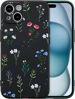 RALEAVO Hülle für iPhone 15, Blumen Silikon Schutzhülle, Schwarz/Daisy