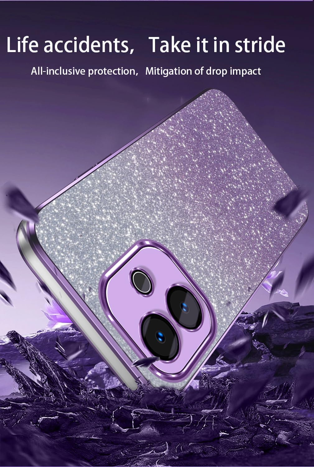 Glitter Cover Per Oppo A58 4G – Custodia TPU Trasparente Con Cornice Placcata E Adesivi Glitter Staccabili, Colore Nero