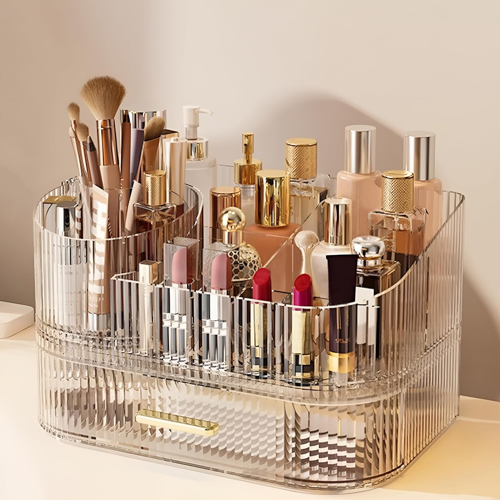 Make up Organizer aus Kunststoff mit um 360 Grad drehbarer Schubladenaufbewahrung, wasserdichtes Design für die Verwendung Badezimmer, ohne Bohren, benötigte Kosmetikbox