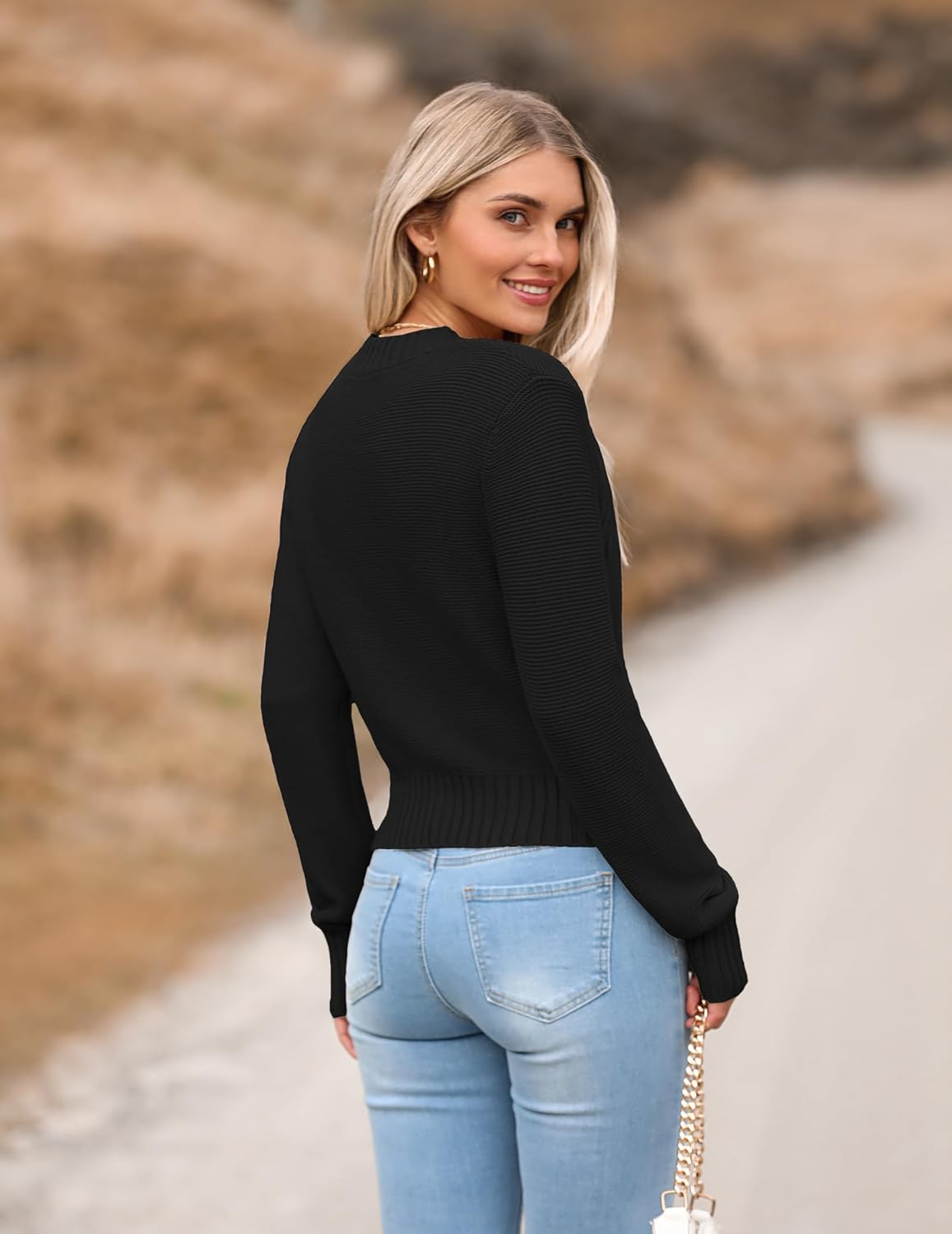 Zeagoo Women's 2026 Fall Crewneck Cropped Sweater Trendy Long Sleeve Ribbed Knit Pullover Jumper Tops - Image 3