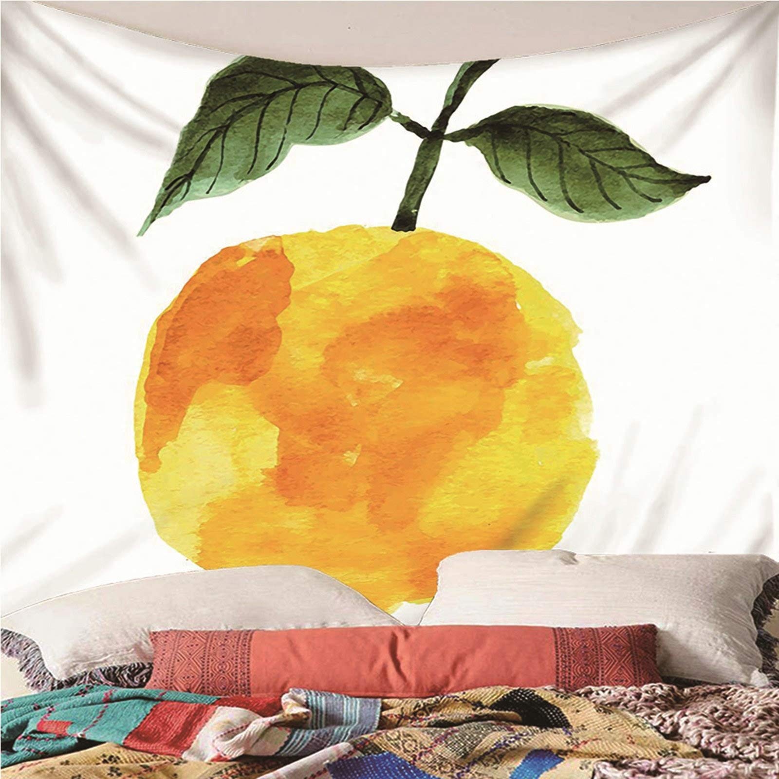 Aeici Tela Pared Playa, Tapiz Decoracion Tapiz de Pared Naranja con Hoja Tapiz- Naranja Verde, 200x200CM