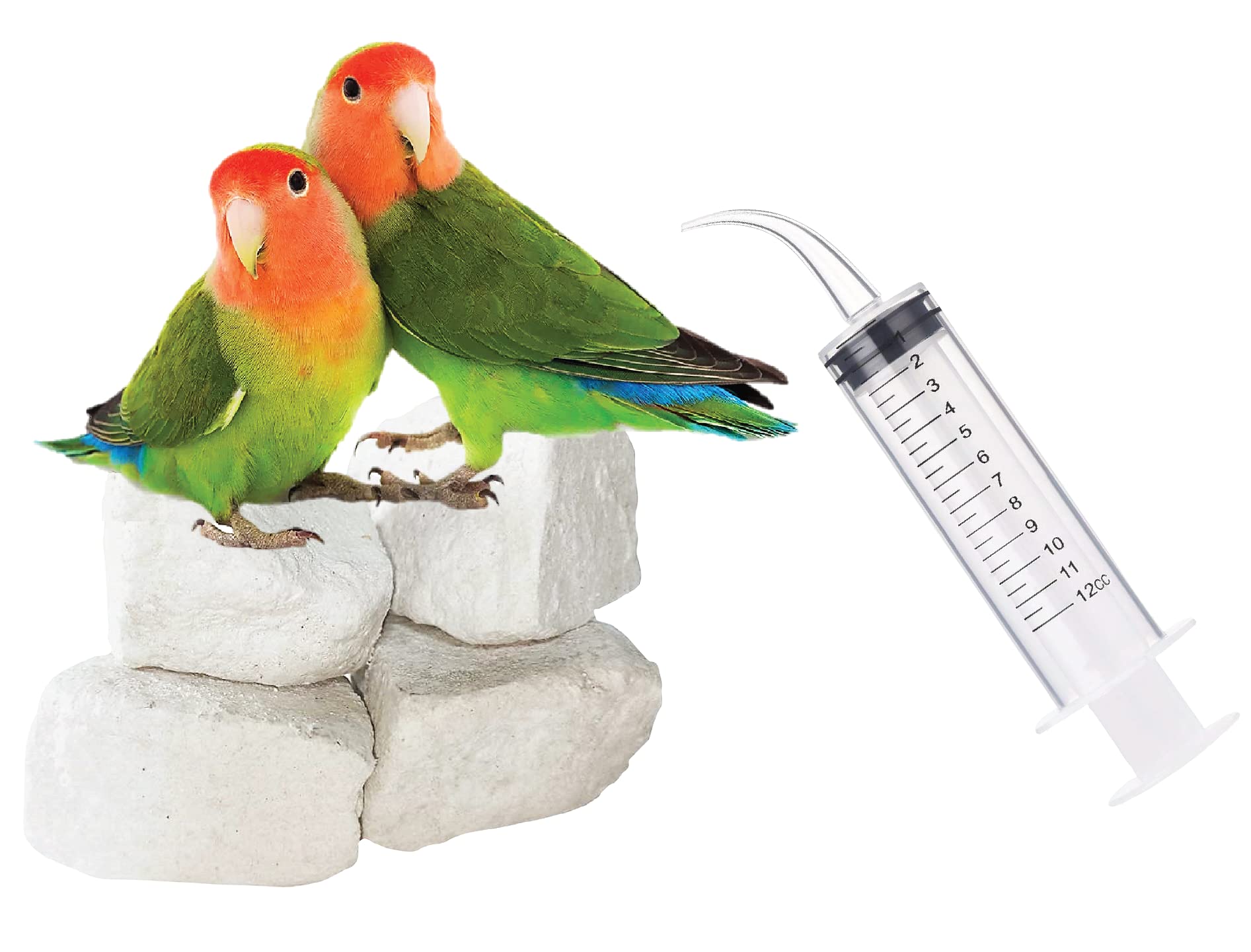 Natural Mineral Block for Birds 400g with Hand Feeding Syringe Tube Curve Tip for Hamsters, Puppy, Baby Birds, Puppy, Kitten, Dog & Cat (12 ml)