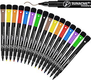 Magnetic Dry Erase Markers Fine Tip, 16-Pack Whiteboard Markers, Fine Point Dry Erase Marker with Eraser Cap, Low Odor Whi...