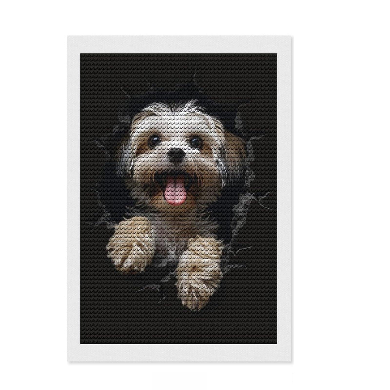 Junmoney Lhasa Apso Dog Full Drill Diamond Painting Kit 8"x12", for Women, Stress Relief Craft, Aesthetic Room Decor, Birthday Gift
