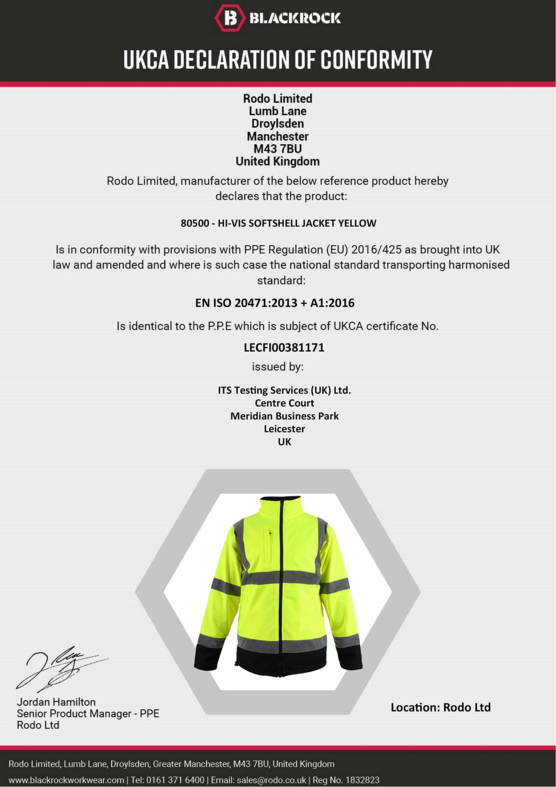 Black Rock Hi-vis Soft Shell chaqueta Hombre (Pack de 1)