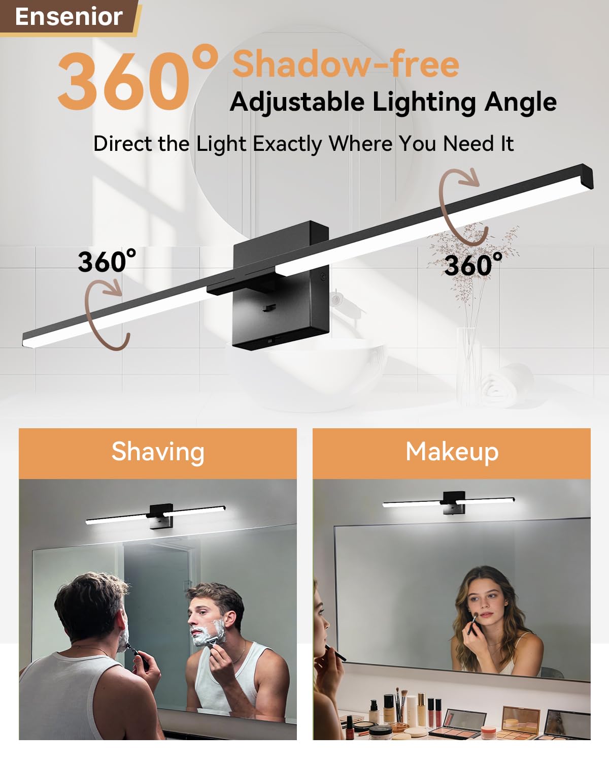 Ensenior Moderna luz de baño de 81,3 cm (32 pulgadas), atenuador integrado, 18,5 W, regulable, 5CCT, luces LED de baño para baño, espejos, armarios de dormitorio, certificados FCC y ETL