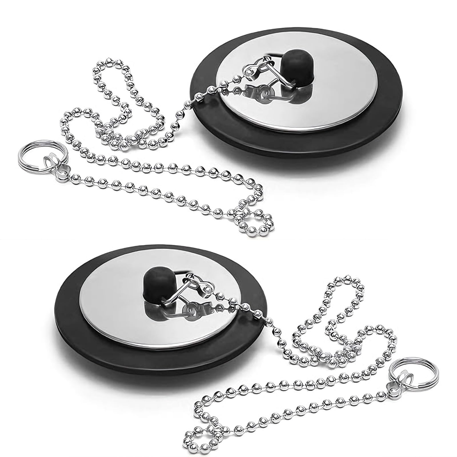 2 Pcs Universal Bath Plug with Stainless Stee LChain,Bath Plug and Chain,Sink Plug, Drain Stopper for Bathroom Kitchen, Bath Plug Replacement,42 Mm to 45 Mm(Size 1.65in To 1.77in, Chain 16.5in)