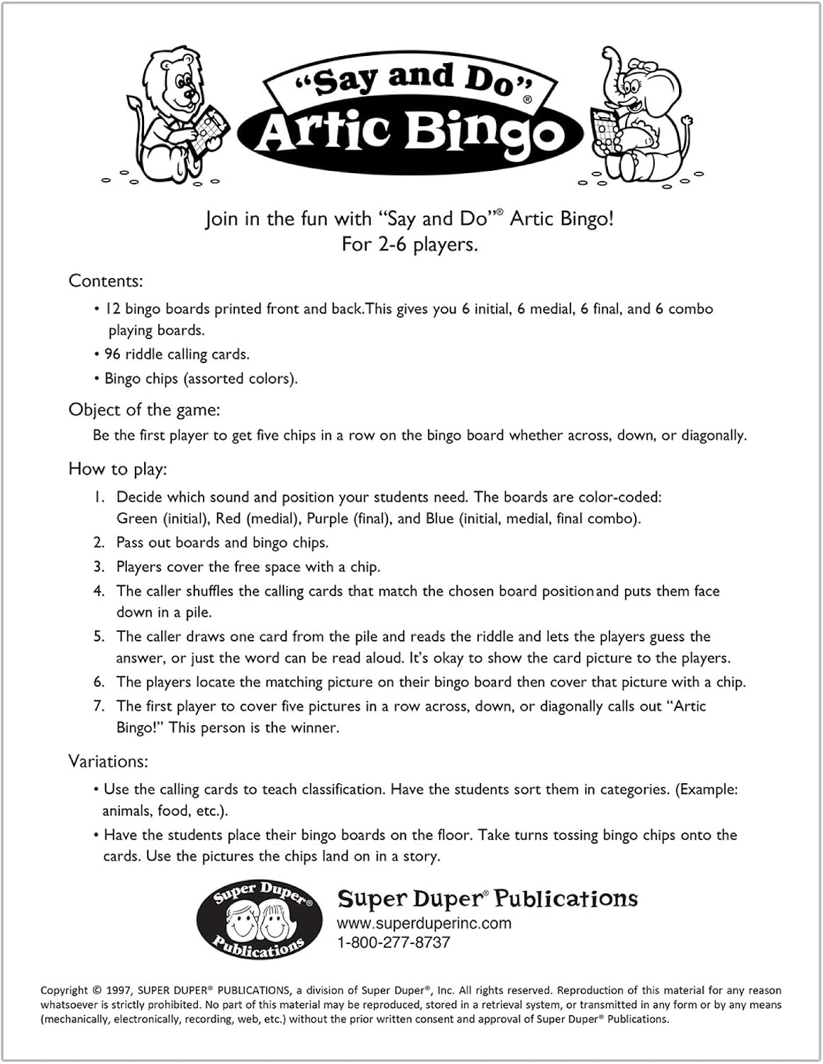 Super Duper Publications | Say and Do® Artic Bingo Sound Game Letter “R” | Speech Therapy - Articulation | Educational Learning Resource for Children