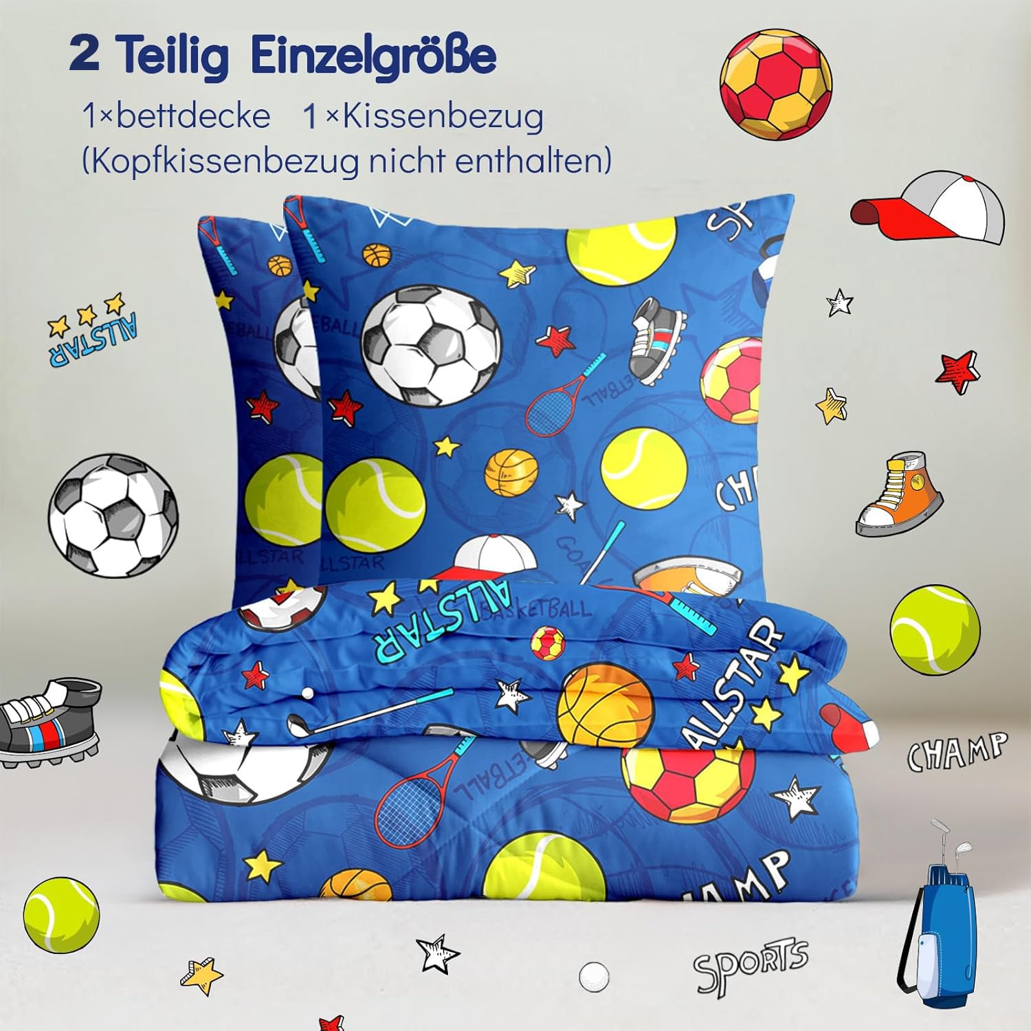 Edredón infantil de 135 x 200 cm, para todo el año, con 2 fundas de almohada de 80 x 80 cm, suave microfibra