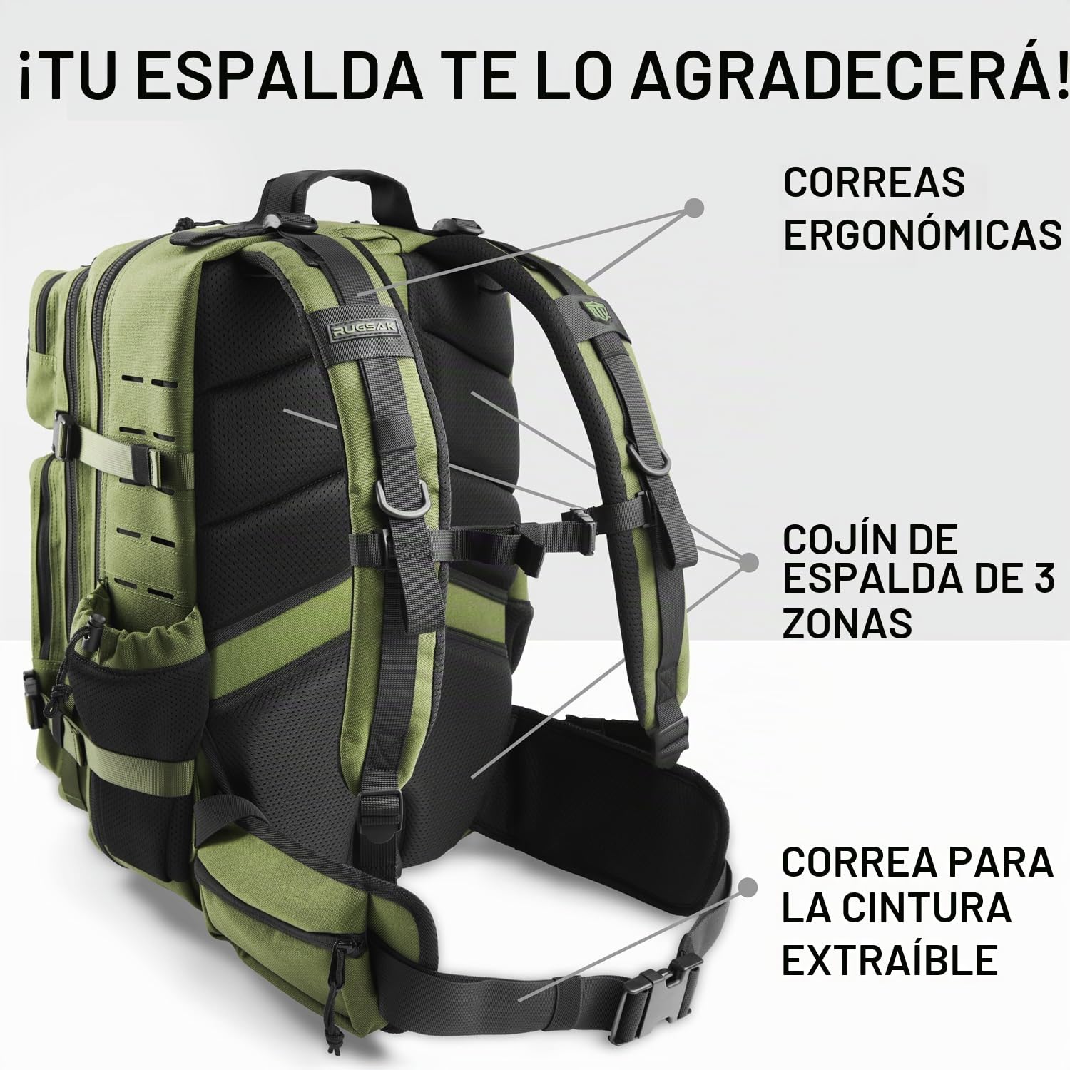 RUGSAK® ALPHA | Mochila táctica [20-45L] impermeable y extremadamente resistente | Mochila militar de supervivencia | para trabajo al aire libre, senderismo, camping y gimnasio, mochila de viaje Molle