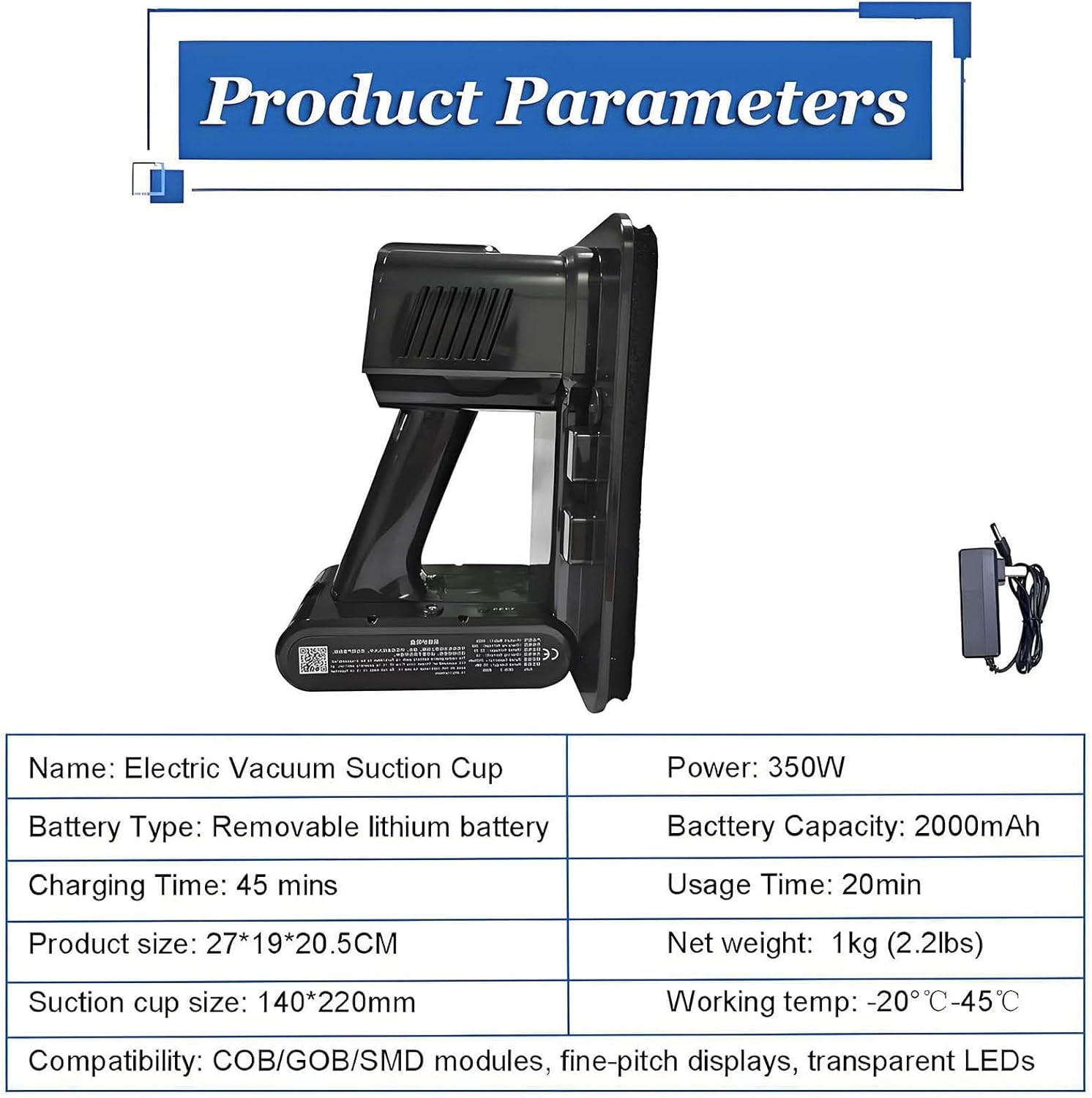 350w Electric LED screen Suction Cups,Versatile Suction Cup Tool, Load 30kg, Use Continuously: 20min + 3 Sizes of Pads, Strong Adsorption, for Floors/TV Studios,A