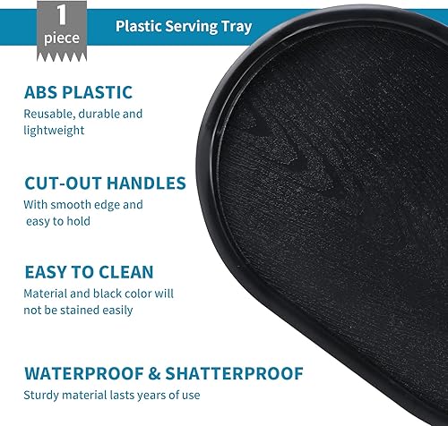 Miniatura 4 de MDLUU Bandeja de plástico para servir, bandeja otomana de 17.1 pulgadas de largo con asas recortadas, bandeja ovalada para mayordomo para desayuno