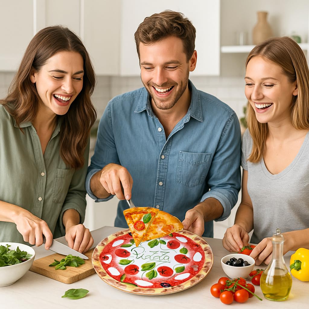 Lashuma Handgemachter Pizzateller Tomate Mozzarella aus Italienischer Keramik, Großer Teller Rund 33 cm