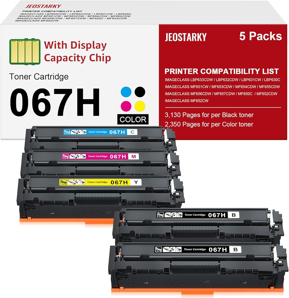 067H 067 Toner Cartridge Set Replacement for Canon 067H Compatible for Color ImageClass MF652Cw MF656Cdw LBP632Cdw MF654Cdw MF653Cdw LBP633Cdw MF650C LBP630C Printer High Yield 5 Pack
