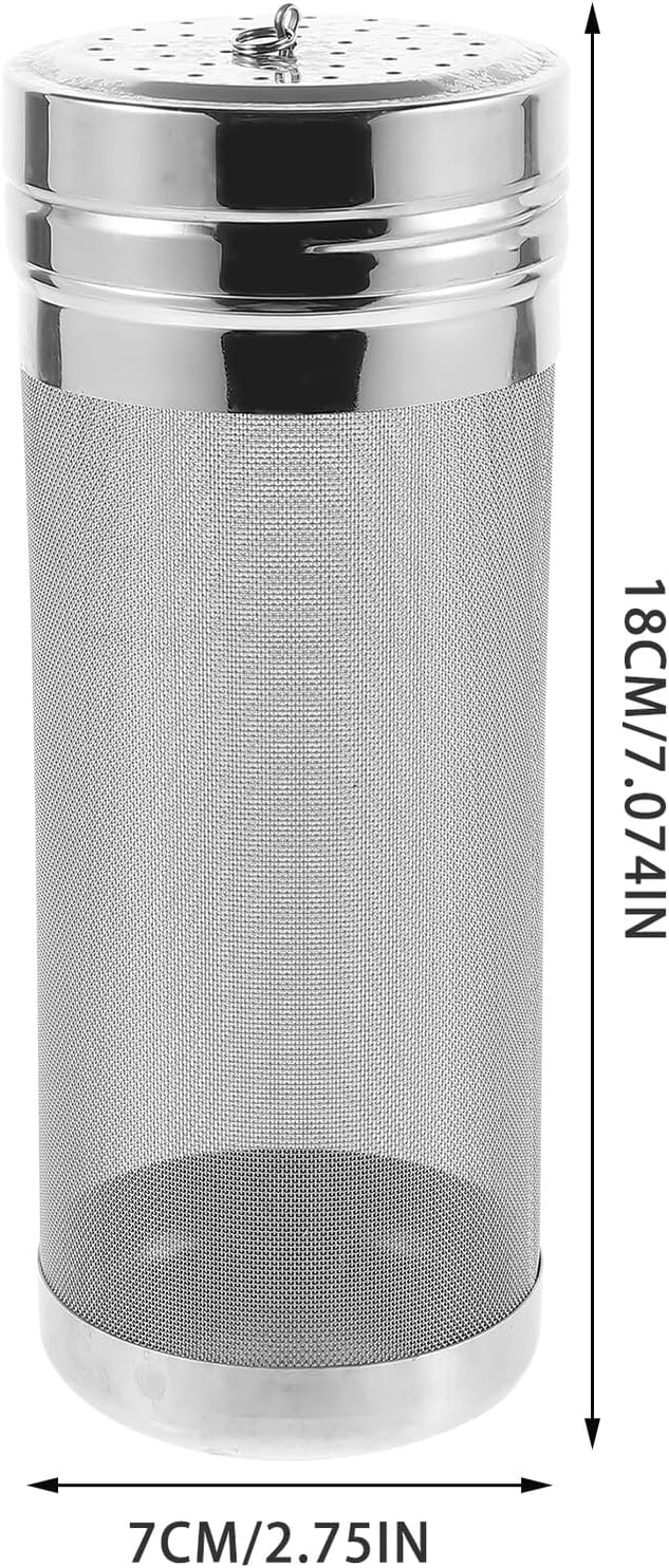 SHOWERORO Stainless Steel Beer Brewing Mesh Filter Cylinder with Lid 7x18cm, Homebrew Hop Strainer for Grain Boil and Wort Filtration, Sturdy Mesh Filter Accessory for Craft Beer Making