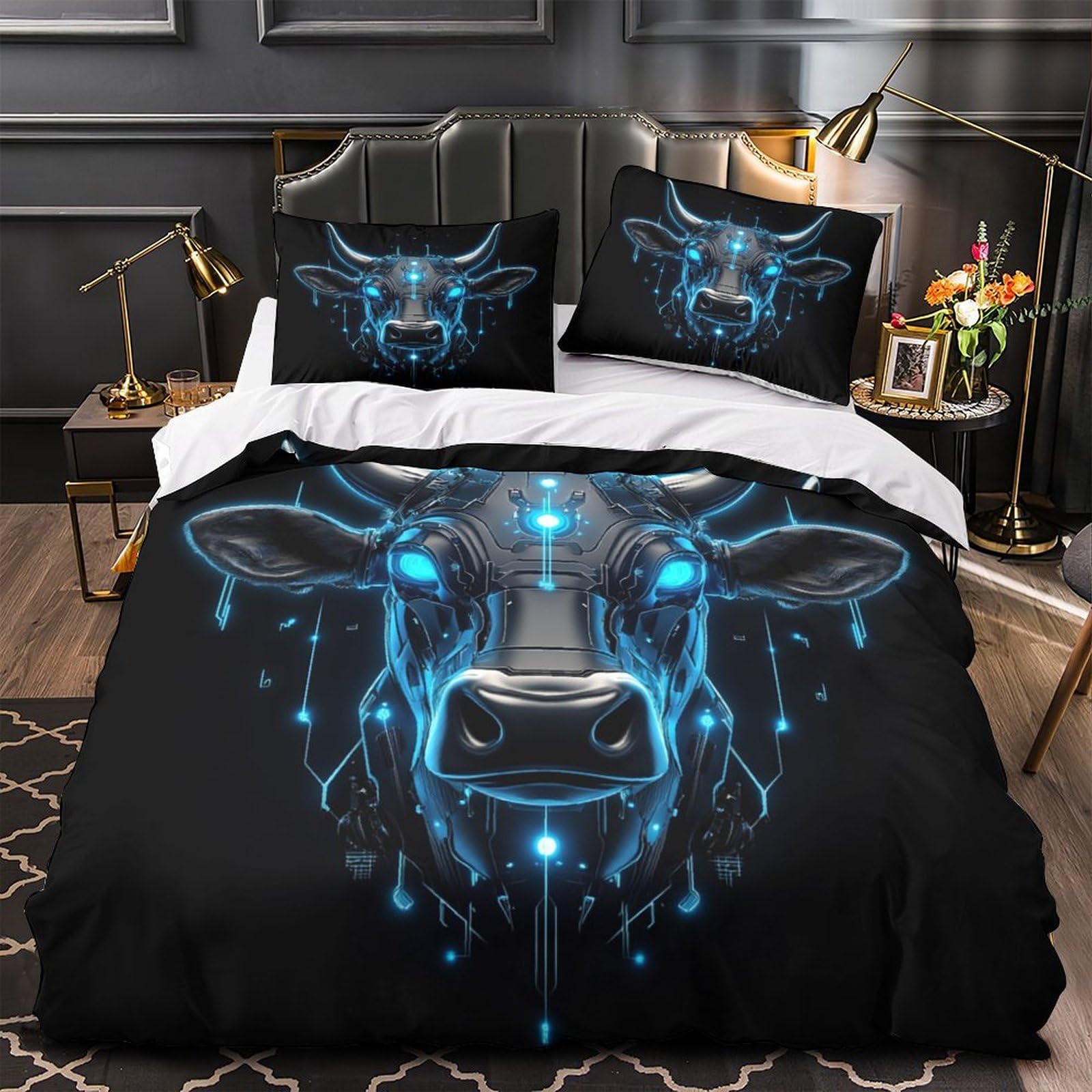 Housse de couette 3D taureau futuriste microfibre de haute densité
