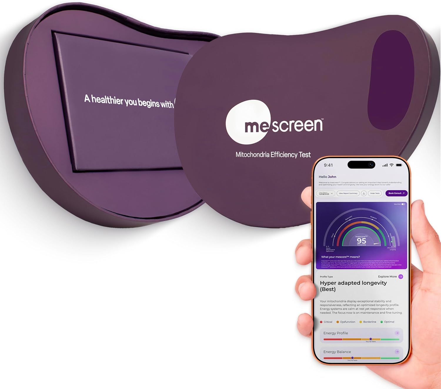 mescreen™ Mitochondrial Function Test | First at Home Mitochondrial Test Kit | Doctor Consultation | Online Portal/APP | Aging, Diet, Exercise, Exposure to Stressors, Mitochondrial Health
