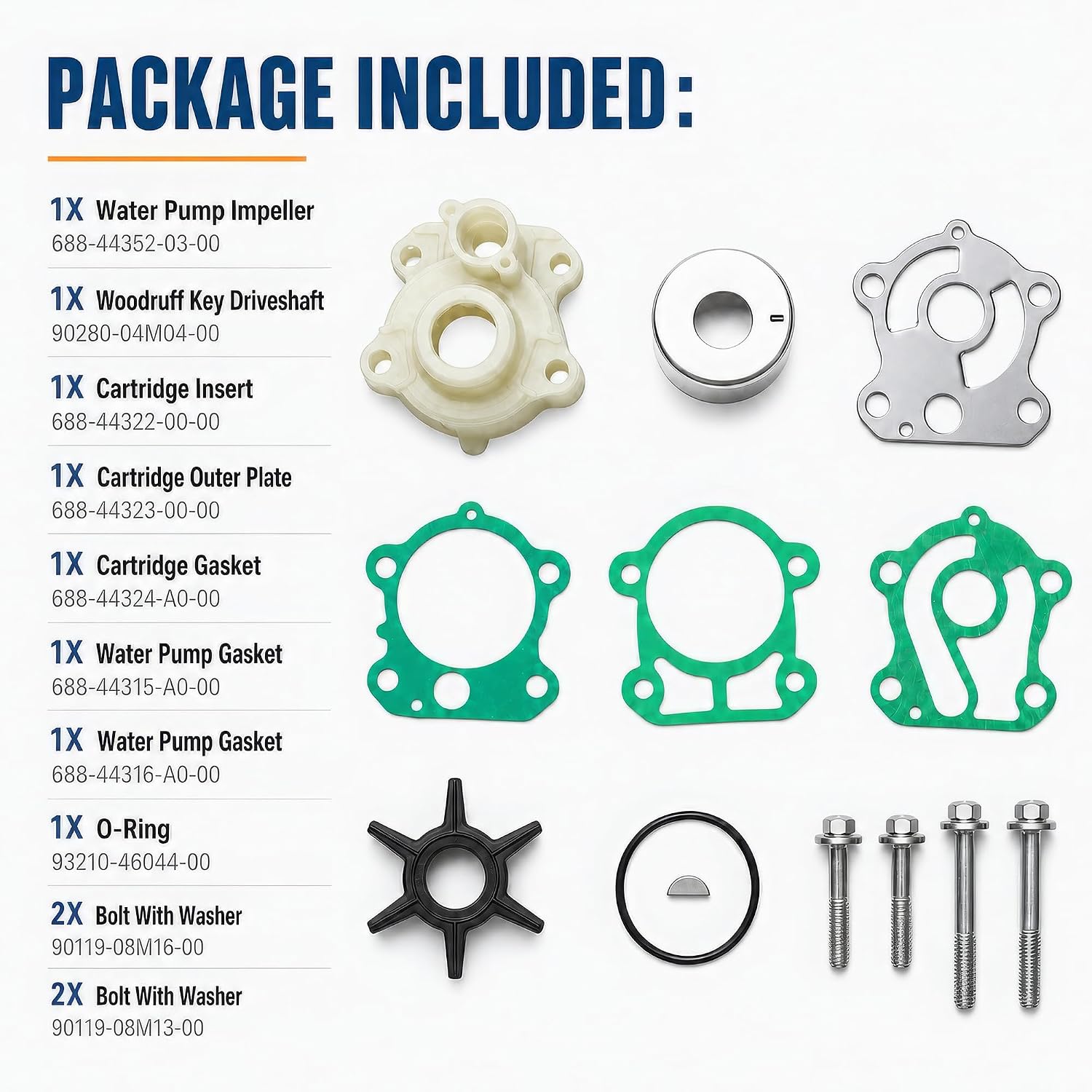 692-W0078-02-00 Water Pump Impeller Repair Kit for Yamaha 2-Stroke 60HP 70HP 75HP 80HP 85HP 90HP C85 CV85 C90 Outboard Boat Motor Engine Rebuild Service Parts Replaces 18-3370 18-3371