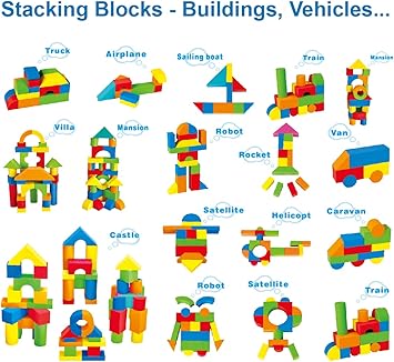 Pairez Toys Foam Building Blocks for Toddlers 2-4, 81 Pieces Soft Stacking Blocks Toy Set, Baby Bath Foam Toys, Sensory and Montosorri Toys for Boys & Girls 18+ Months