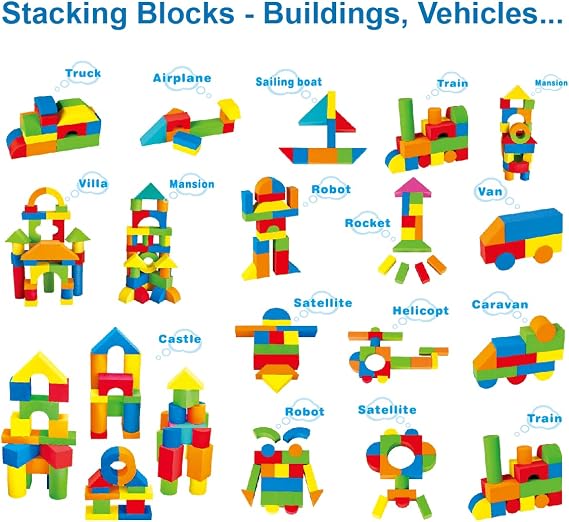 Pairez Toys Foam Building Blocks for Toddlers 2-4, 81 Pieces Soft Stacking Blocks Toy Set, Baby Bath Foam Toys, Sensory and Montosorri Toys for Boys & Girls 18+ Months