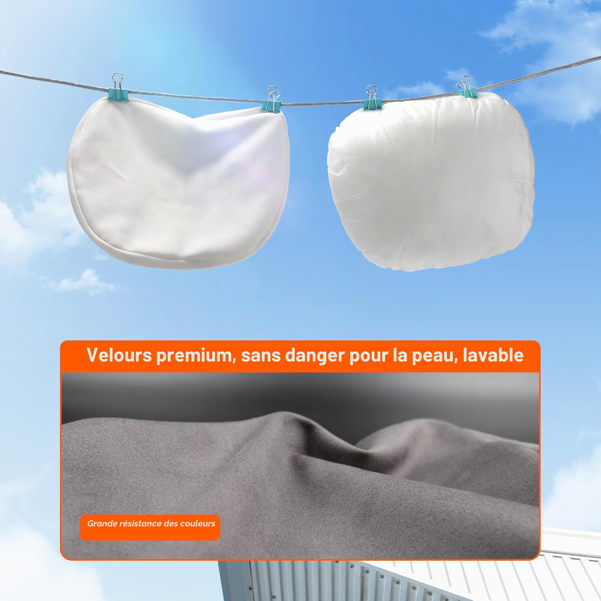 2pce Coussins de Nuque de Voiture pour siège de conducteur, Velours en Microfibre, Polyester à Base de Plantes, épaisseur/Hauteur réglable, 30 x 19 cm, Doublure intérieure remplissable