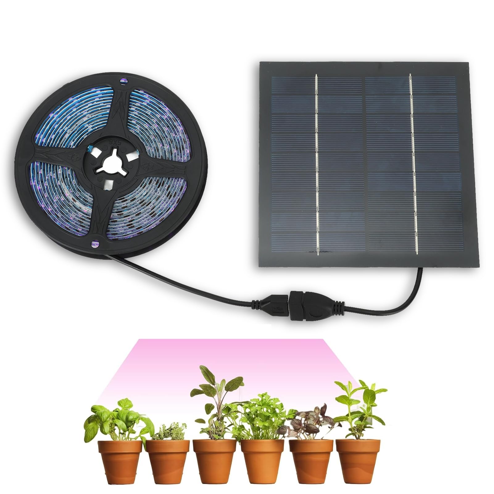HERCHR Bande Lumineuse de Culture de Plantes Solaires, 5W 5V 5A Lampes de Culture à Énergie Solaire Poussent des Bandes Lumineuses Lampe Chauffante LED 5M pour Serre de Jardin