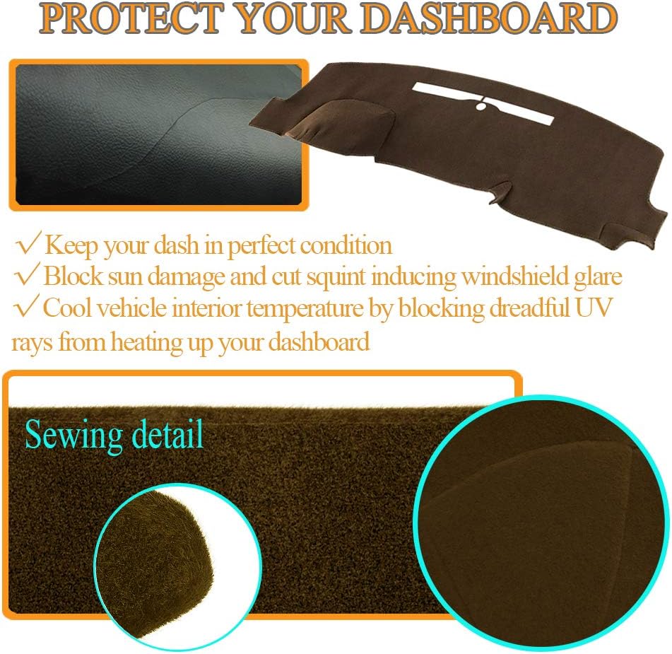 Dash Cover Mat Custom for 2014-2018 Chevy Chevrolet Silverado 1500/GMC Sierra 1500, 2015-2019 Chevy Silverado/GMC Sierra 2500HD 3500HD Dashboard Pad Carpet w/o Forward Collision Warning (Brown)